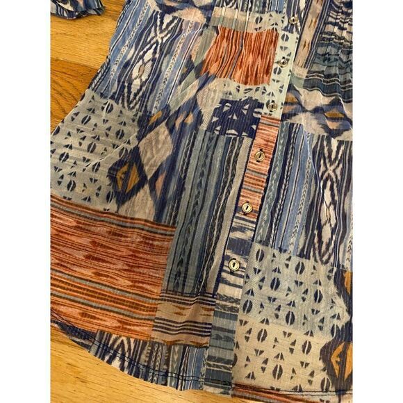 PerSeption Concept Women's Bohemian Sheer Patchwork Button-Down Blouse Sz Large - Picture 4 of 10